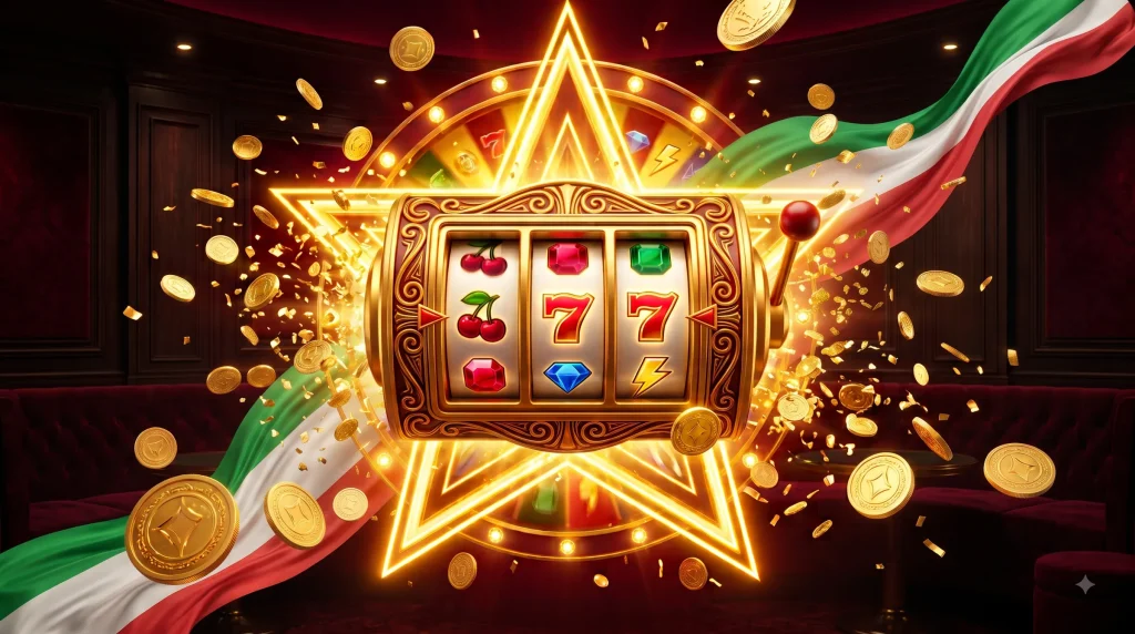 Freespin veren siteler temalı Betelli free spin kampanyası: altın slot makinesi, yıldız ve tricolore kurdele